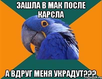 зашла в мак после карсла а вдруг меня украдут???, Мем Попугай параноик