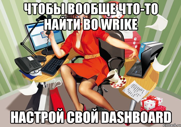 Чтобы вообще что-то найти во Wrike НАСТРОЙ СВОЙ DASHBOARD, Мем работа