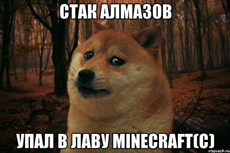 Стак алмазов упал в лаву Minecraft(c), Мем SAD DOGE