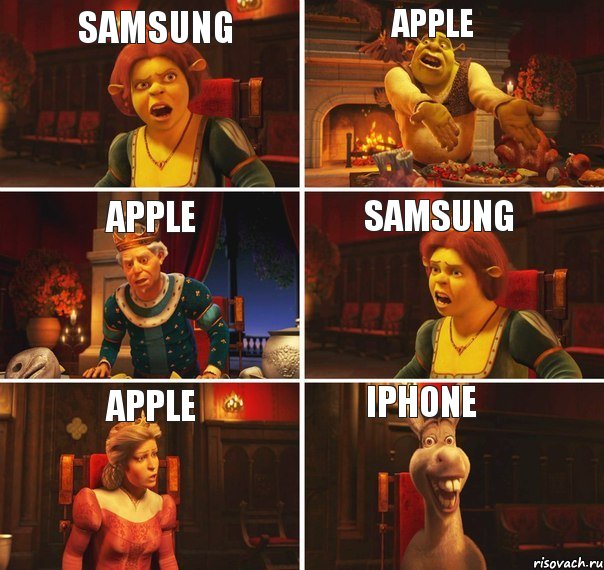 Samsung Apple Apple Samsung Apple Iphone, Комикс  Шрек Фиона Гарольд Осел