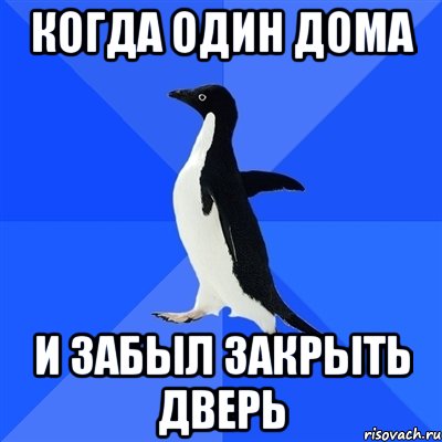 Когда один дома и забыл закрыть дверь, Мем  Социально-неуклюжий пингвин