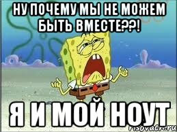 Ну почему мы не можем быть вместе??! Я и мой ноут, Мем Спанч Боб плачет