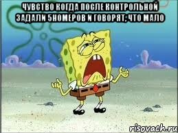 Чувство когда после контрольной задали 5номеров и говорят, что мало , Мем Спанч Боб плачет