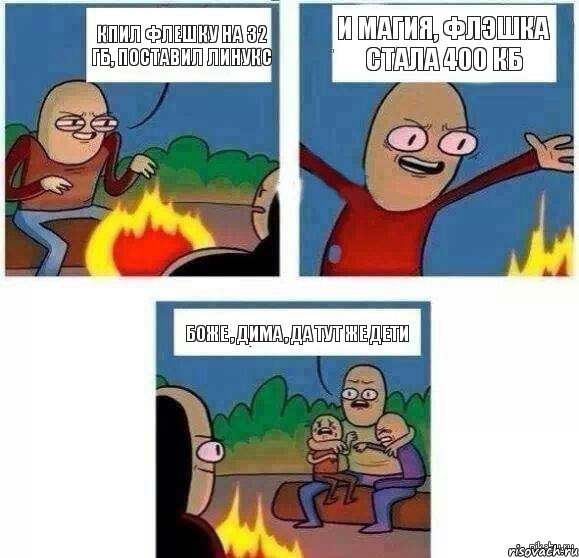 кпил флешку на 32 Гб, поставил линукс и магия, флэшка стала 400 Кб боже , дима , да тут же дети, Комикс   Они же еще только дети Крис