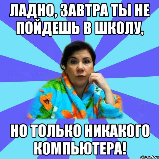 Ладно, завтра ты не пойдешь в школу, но только никакого компьютера!, Мем типичная мама