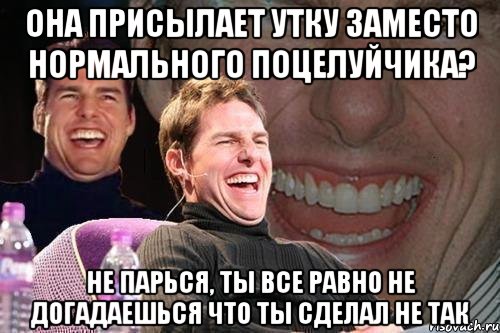 Она присылает утку заместо нормального поцелуйчика? не парься, ты все равно не догадаешься что ты сделал не так, Мем том круз