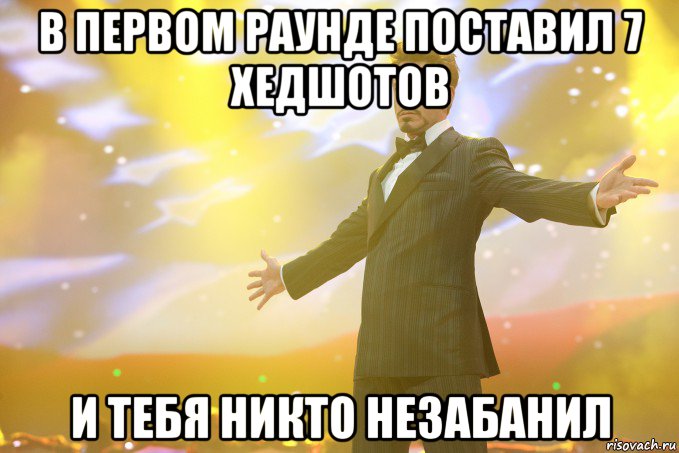 В ПЕРВОМ РАУНДЕ ПОСТАВИЛ 7 ХЕДШОТОВ И ТЕБЯ НИКТО НЕЗАБАНИЛ, Мем Тони Старк (Роберт Дауни младший)