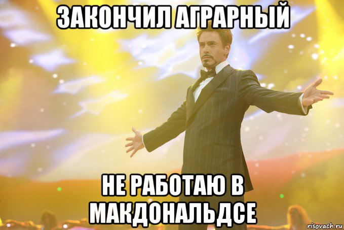 закончил аграрный не работаю в макдональдсе, Мем Тони Старк (Роберт Дауни младший)