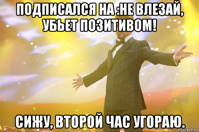 Подписался на :Не влезай, убьет позитивом! сижу, второй час угораю., Мем Тони Старк (Роберт Дауни младший)