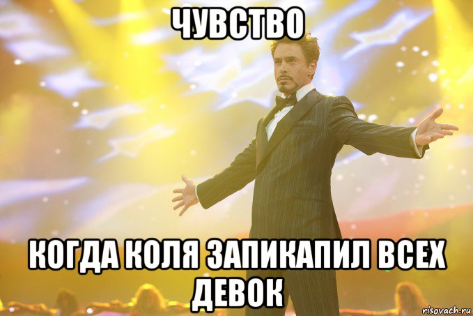Чувство Когда Коля запикапил всех девок, Мем Тони Старк (Роберт Дауни младший)