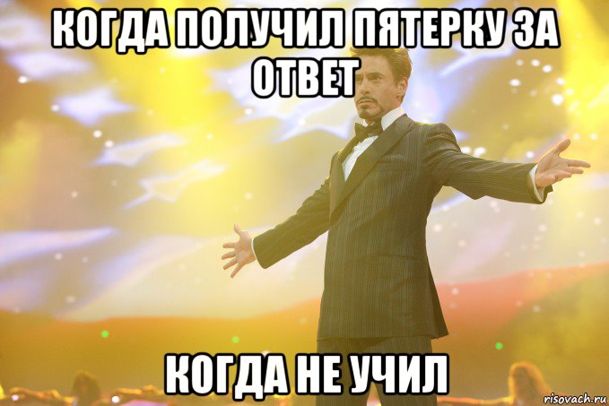 Когда получил пятерку за ответ когда не учил, Мем Тони Старк (Роберт Дауни младший)