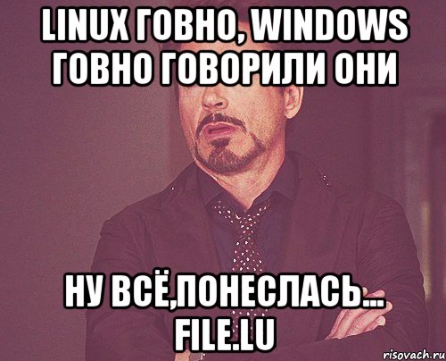 Linux говно, Windows говно Говорили они ну всё,понеслась... File.lu, Мем твое выражение лица