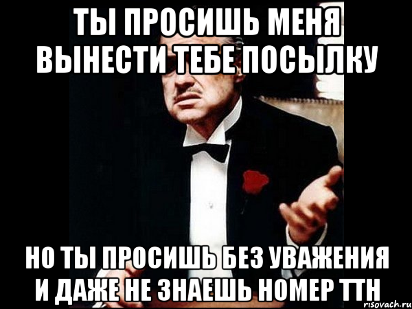 Ты просишь меня вынести тебе посылку но ты просишь без уважения и даже не знаешь номер ТТН, Мем ты делаешь это без уважения