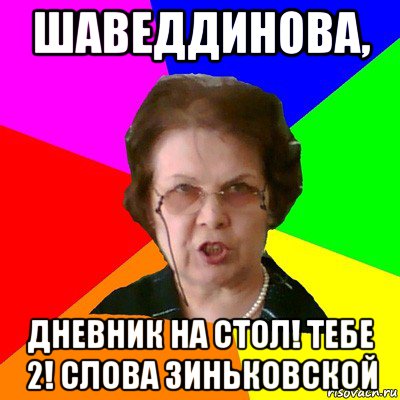 Шаведдинова, дневник на стол! Тебе 2! Слова Зиньковской, Мем Типичная училка