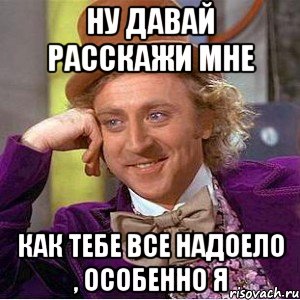 Ну давай расскажи мне Как тебе все надоело , особенно я, Мем Ну давай расскажи (Вилли Вонка)