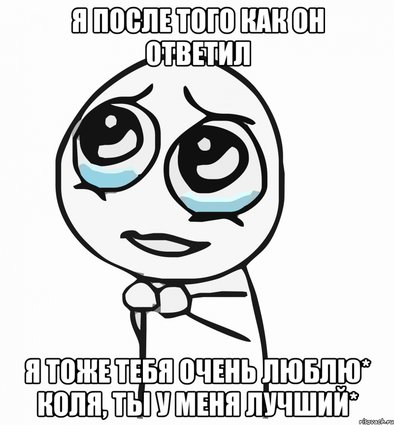 я после того как он ответил Я ТОЖЕ ТЕБЯ ОЧЕНЬ ЛЮБЛЮ* Коля, ты у меня лучший*, Мем  ну пожалуйста (please)