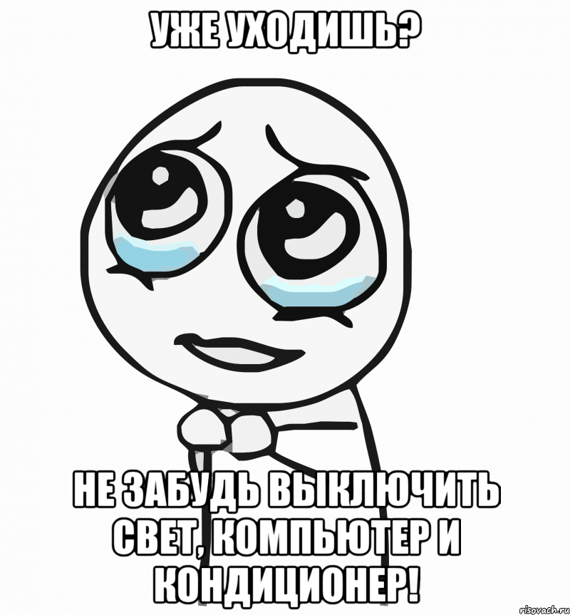 Уже уходишь? Не забудь выключить свет, компьютер и кондиционер!, Мем  ну пожалуйста (please)