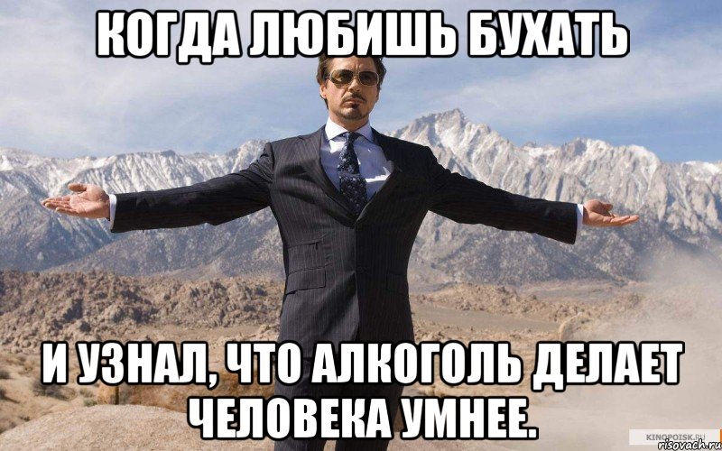 Когда любишь бухать и узнал, что алкоголь делает человека умнее., Мем железный человек