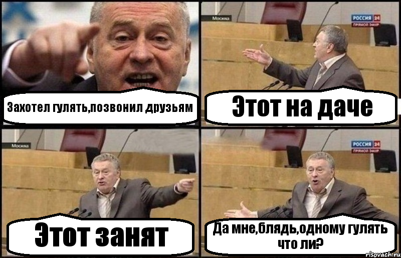 Захотел гулять,позвонил друзьям Этот на даче Этот занят Да мне,блядь,одному гулять что ли?, Комикс Жириновский