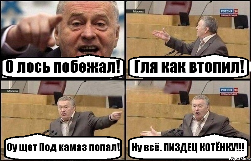 О лось побежал! Гля как втопил! Оу щет Под камаз попал! Ну всё. ПИЗДЕЦ КОТЁНКУ!!!, Комикс Жириновский