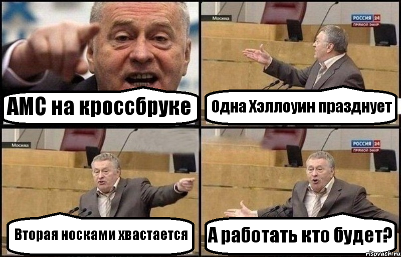 АМС на кроссбруке Одна Хэллоуин празднует Вторая носками хвастается А работать кто будет?, Комикс Жириновский