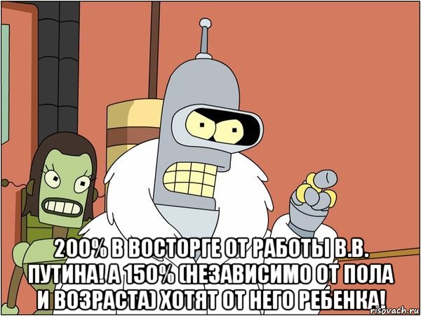  200% в восторге от работы В.В. Путина! А 150% (независимо от пола и возраста) хотят от него ребенка!, Мем Бендер