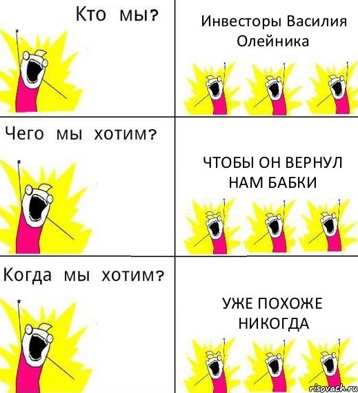 Инвесторы Василия Олейника Чтобы он вернул нам бабки Уже похоже никогда, Комикс Что мы хотим