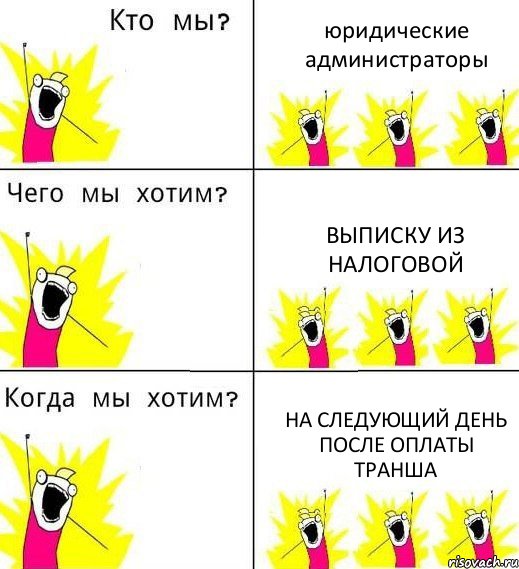 юридические администраторы выписку из налоговой на следующий день после оплаты транша, Комикс Что мы хотим