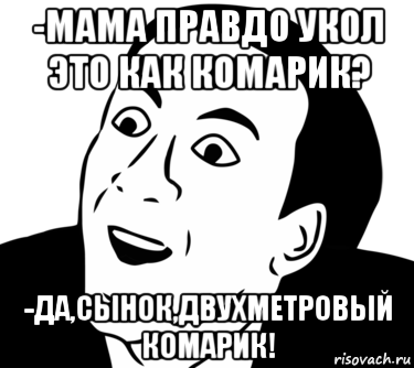 -мама правдо укол это как комарик? -да,сынок,двухметровый комарик!, Мем  Да ладно