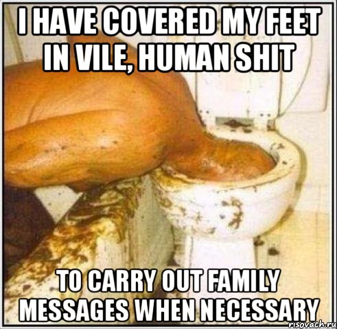 I have covered my feet in vile, human shit to carry out family messages when necessary, Мем Дайвер