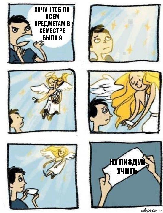 Ну пиздуй учить Хочу чтоб по всем предметам в семестре было 9