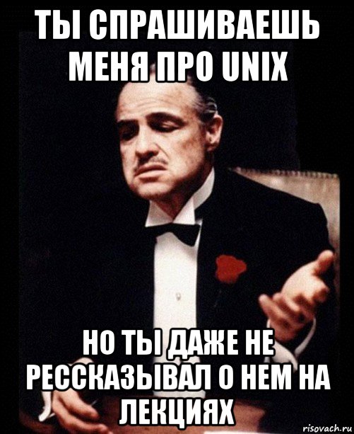 ты спрашиваешь меня про unix но ты даже не рессказывал о нем на лекциях, Мем ты делаешь это без уважения