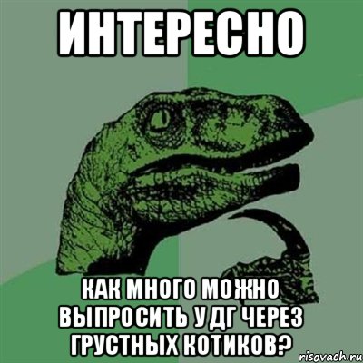 ИНТЕРЕСНО КАК МНОГО МОЖНО ВЫПРОСИТЬ У ДГ ЧЕРЕЗ ГРУСТНЫХ КОТИКОВ?, Мем Филосораптор