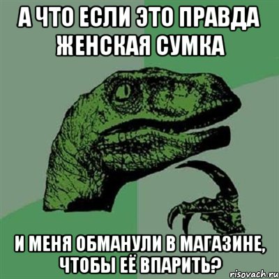 А что если это правда женская сумка и меня обманули в магазине, чтобы её впарить?, Мем Филосораптор