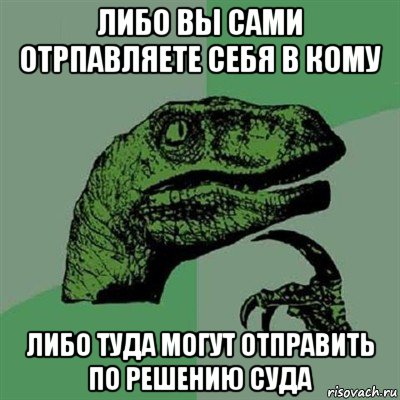 либо вы сами отрпавляете себя в кому либо туда могут отправить по решению суда, Мем Филосораптор