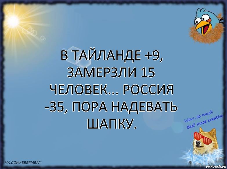 В Тайланде +9, замерзли 15 человек... Россия -35, пора надевать шапку., Комикс ФОН