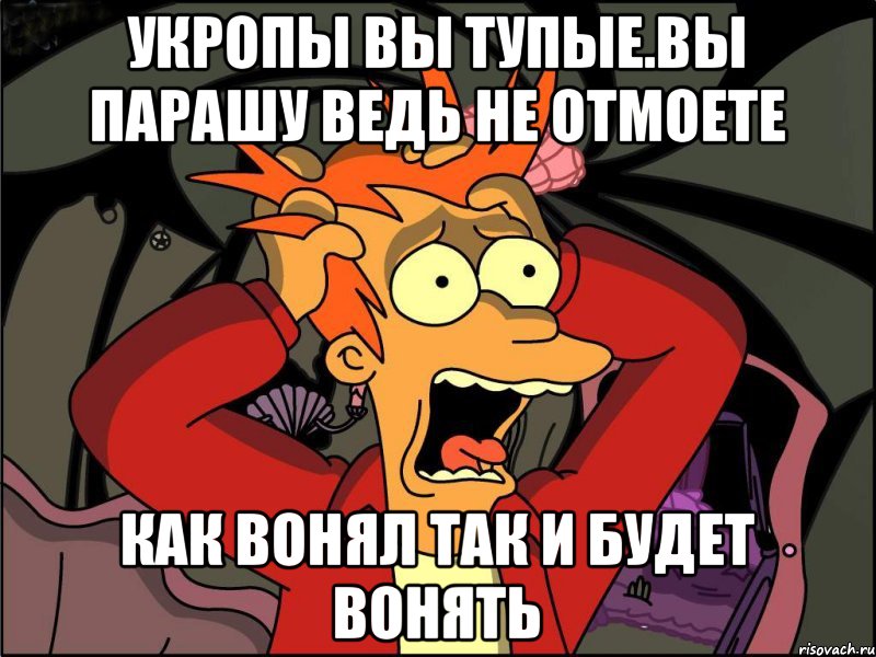 Укропы вы тупые.вы парашу ведь не отмоете Как вонял так и будет вонять, Мем Фрай в панике