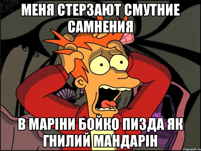 Меня стерзают смутние самнения в Маріни Бойко пизда як гнилий мандарін, Мем Фрай в панике