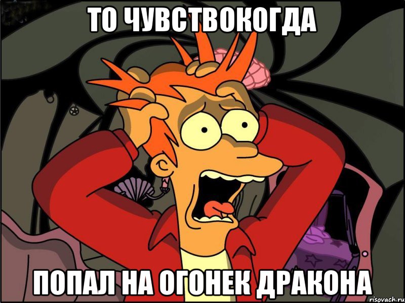 То чувствокогда попал на огонек дракона, Мем Фрай в панике