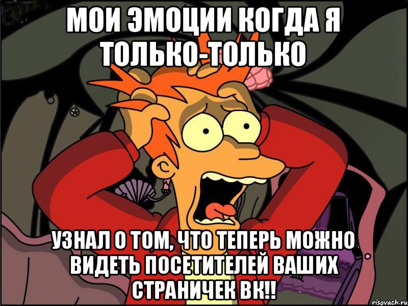 мои эмоции когда я только-только узнал о том, что теперь можно видеть посетителей ваших страничек ВК!!, Мем Фрай в панике