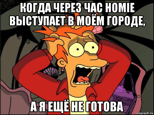 когда через час homie выступает в моём городе, а я ещё не готова, Мем Фрай в панике