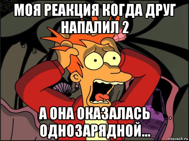 моя реакция когда друг напалил 2 а она оказалась однозарядной..., Мем Фрай в панике