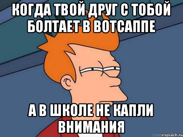 Когда твой друг с тобой болтает в вотсаппе А в школе не капли внимания, Мем  Фрай (мне кажется или)