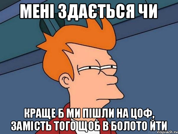 мені здається чи краще б ми пішли на цоф, замість того щоб в болото йти, Мем  Фрай (мне кажется или)