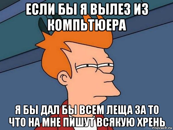 ЕСЛИ БЫ Я ВЫЛЕЗ ИЗ КОМПЬТЮЕРА Я БЫ ДАЛ БЫ ВСЕМ ЛЕЩА ЗА ТО ЧТО НА МНЕ ПИШУТ ВСЯКУЮ ХРЕНЬ, Мем  Фрай (мне кажется или)