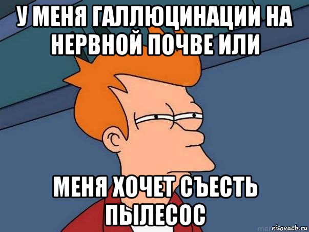 у меня галлюцинации на нервной почве или меня хочет съесть пылесос, Мем  Фрай (мне кажется или)