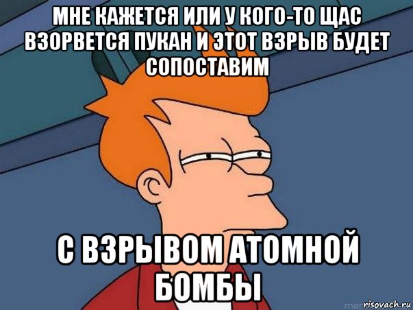 мне кажется или у кого-то щас взорвется пукан и этот взрыв будет сопоставим с взрывом атомной бомбы, Мем  Фрай (мне кажется или)