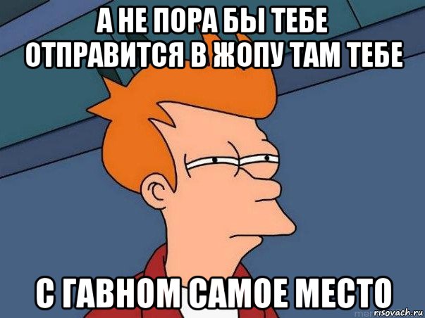 а не пора бы тебе отправится в жопу там тебе с гавном самое место, Мем  Фрай (мне кажется или)