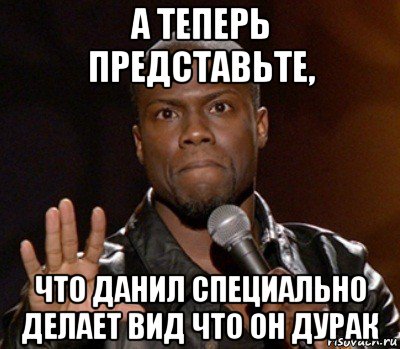 а теперь представьте, что данил специально делает вид что он дурак, Мем  А теперь представь