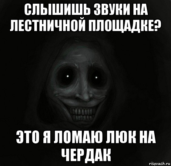 слышишь звуки на лестничной площадке? это я ломаю люк на чердак, Мем Ночной гость